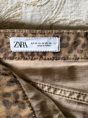 Zara Leopard-Pattern Denim Skirt- Tan & Brown